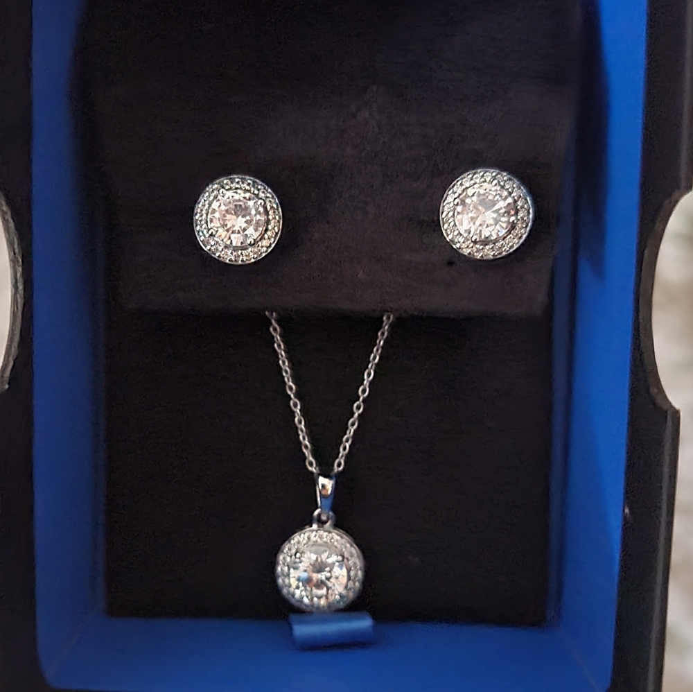 SS Cubic CZ earrings and necklace set